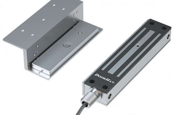 Комплект замка электромагнитного серии mag-lock-kit. В составе: замок электромагнитный накладной, пластина ответная металлическая, три Г-образных кронштейна для крепления замка и ответной части, комплект крепежа., трансформатор серии dh-transformer.